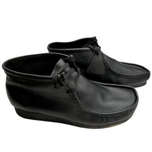 Clarks Wallabee Boot Mens Black Leather Lace Up Crepe Sole Chukka Moc Toe